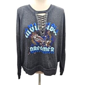 Arizona Jean Co Womens Gray Lace Up Invisible Dreamer Eagle Graphic Sweatshirt L